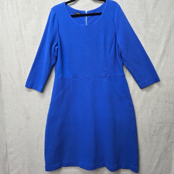 Talbots 18 Dress Blue Aline 3/4 Sleeve Rounded Neck Exposed Zipper Closure Cotto - Picture 1 of 10
